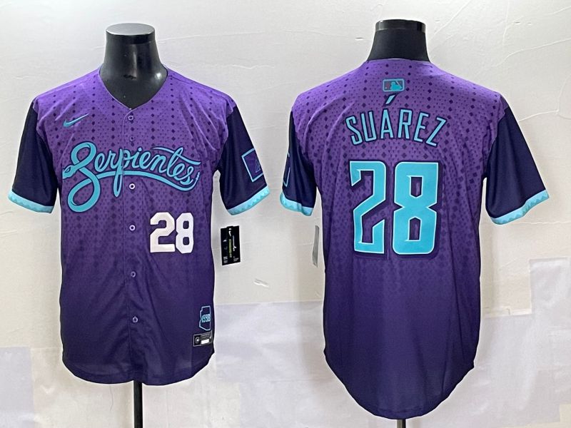 Men 2025 Arizona Diamondback 28 Suarez Purple Joint Name Nike MLB Jersey style 2